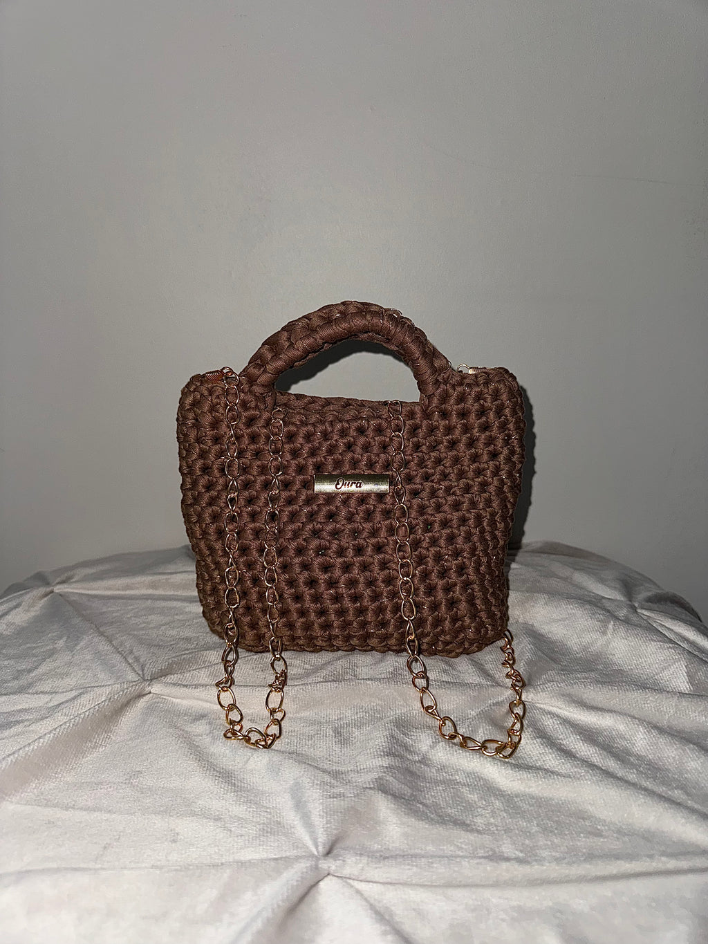 The Classic Sparkle Chain Bag- Light Brown and Gold