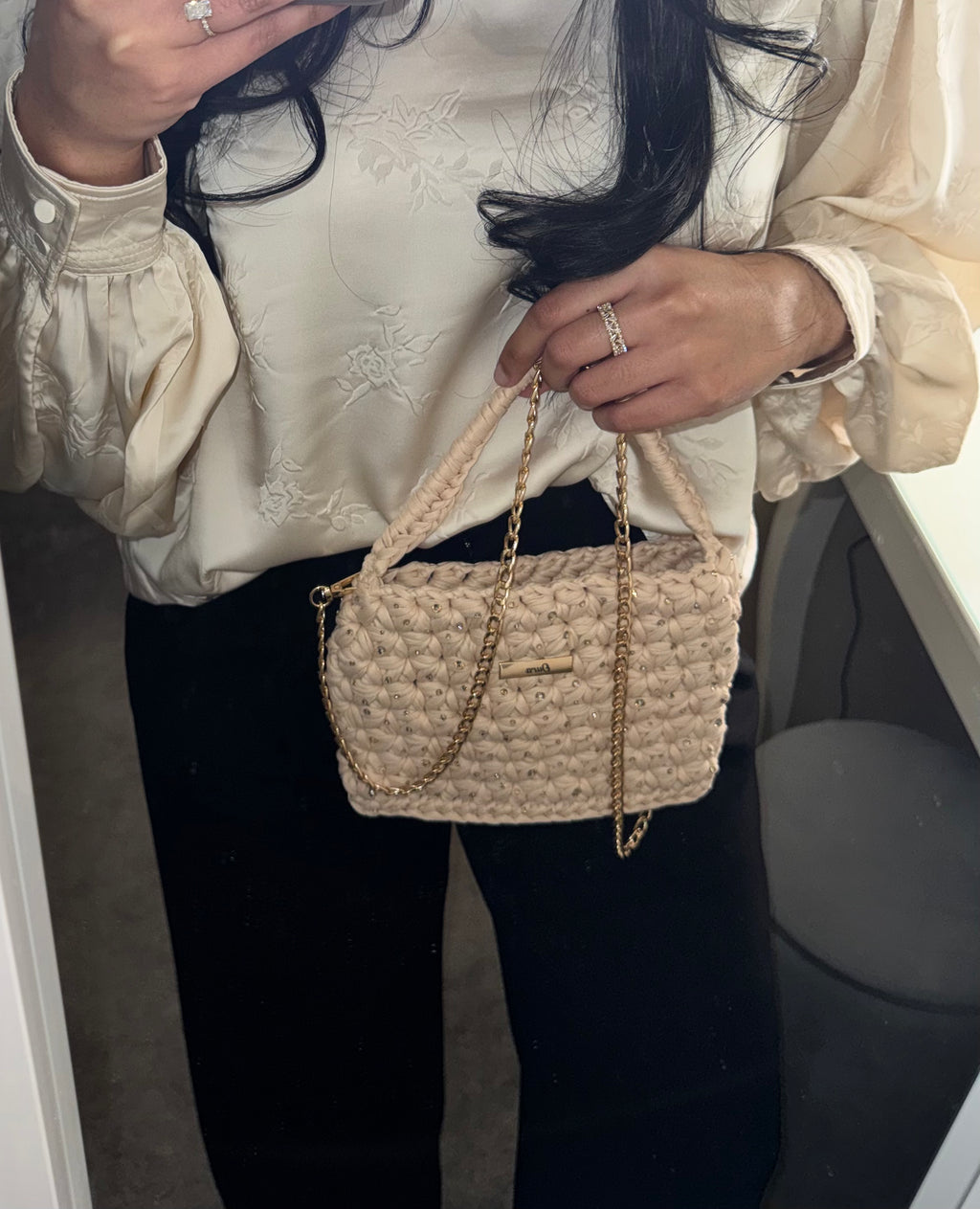 The Jasmine Bag- Cream (Gold Rhinestone Details)