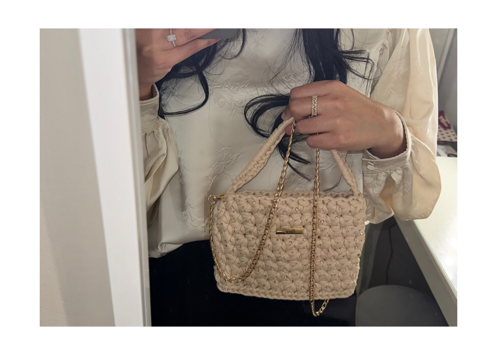 The Jasmine Bag- Cream (Gold Rhinestone Details)