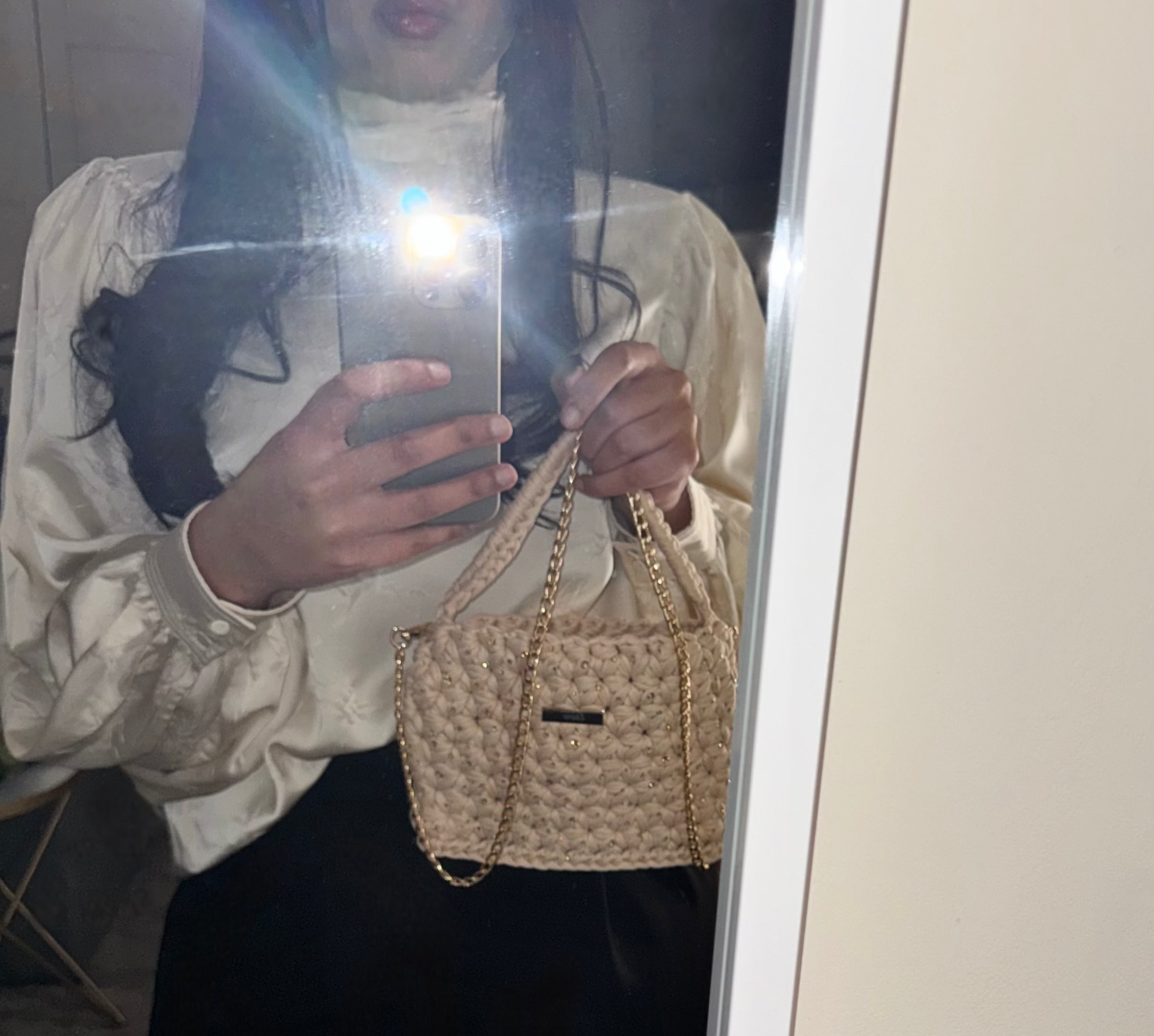 The Jasmine Bag- Cream (Gold Rhinestone Details)