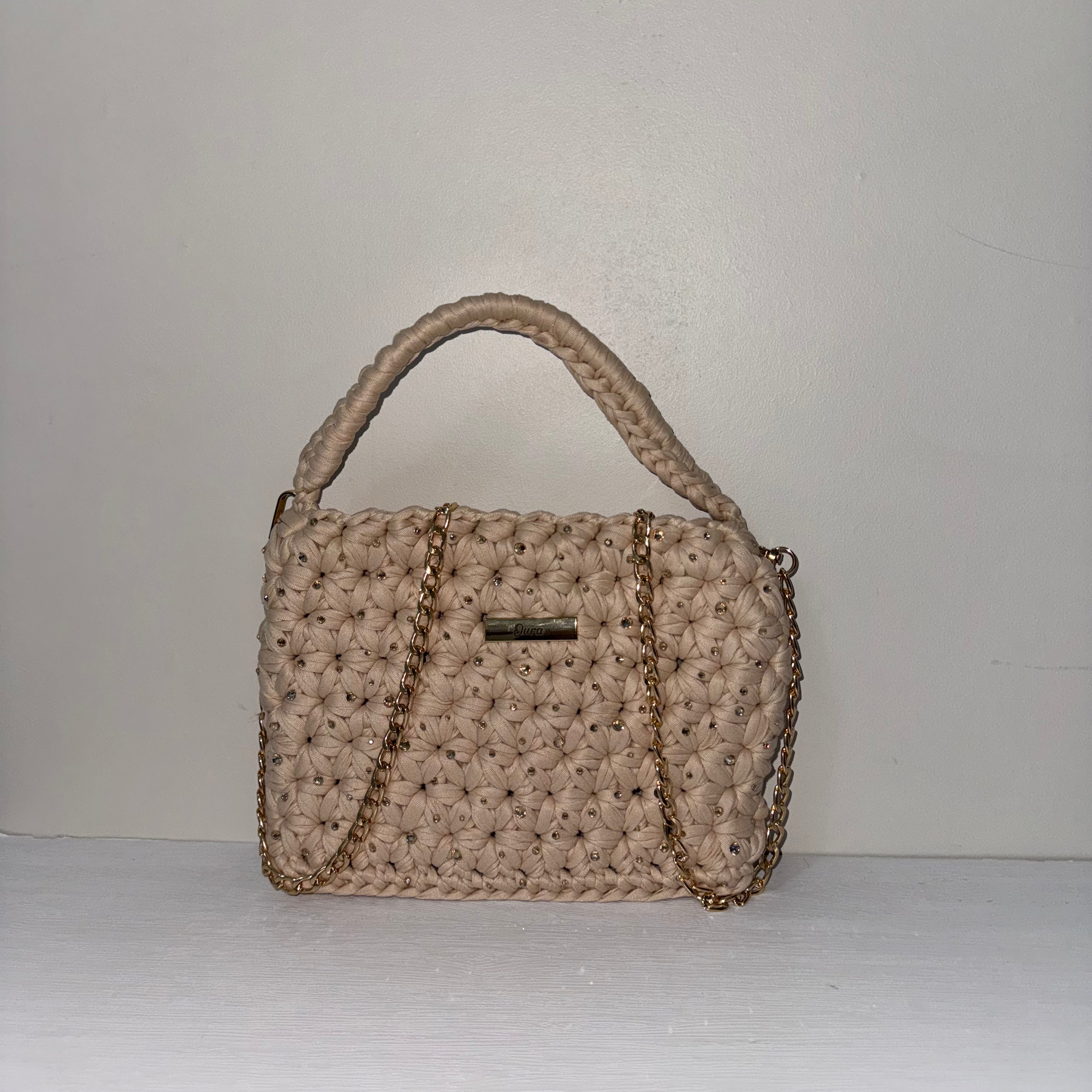 The Jasmine Bag- Cream (Gold Rhinestone Details)