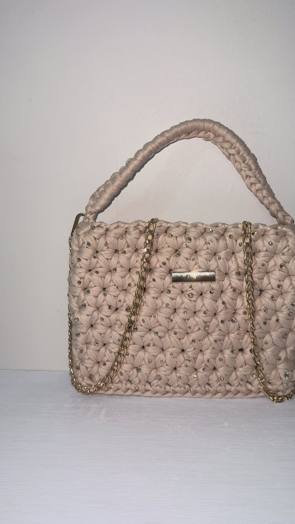 The Jasmine Bag- Cream (Gold Rhinestone Details)