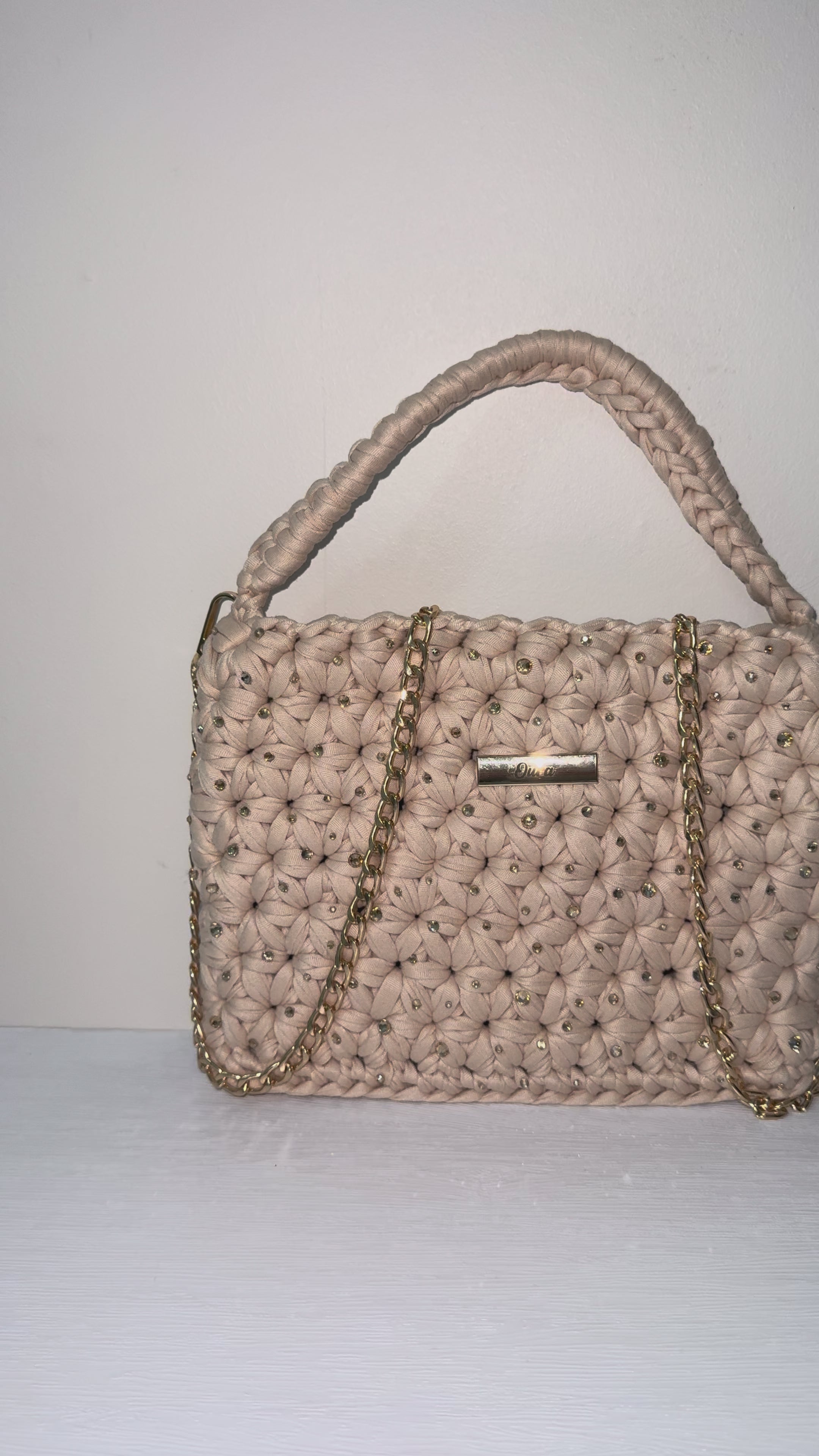 The Jasmine Bag- Cream (Gold Rhinestone Details)