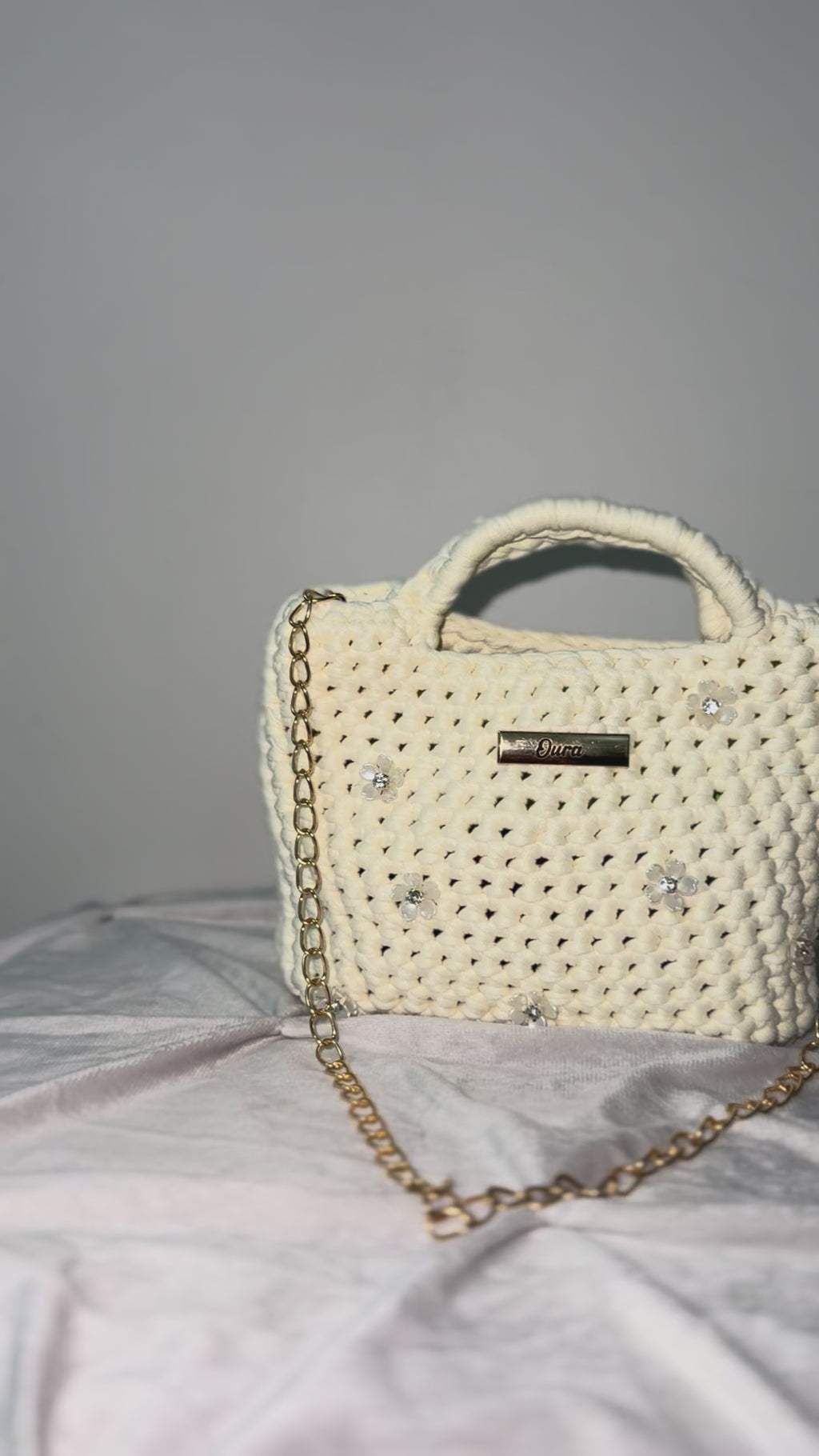 The Classic Chain bag- Soft White With Flower Detailing