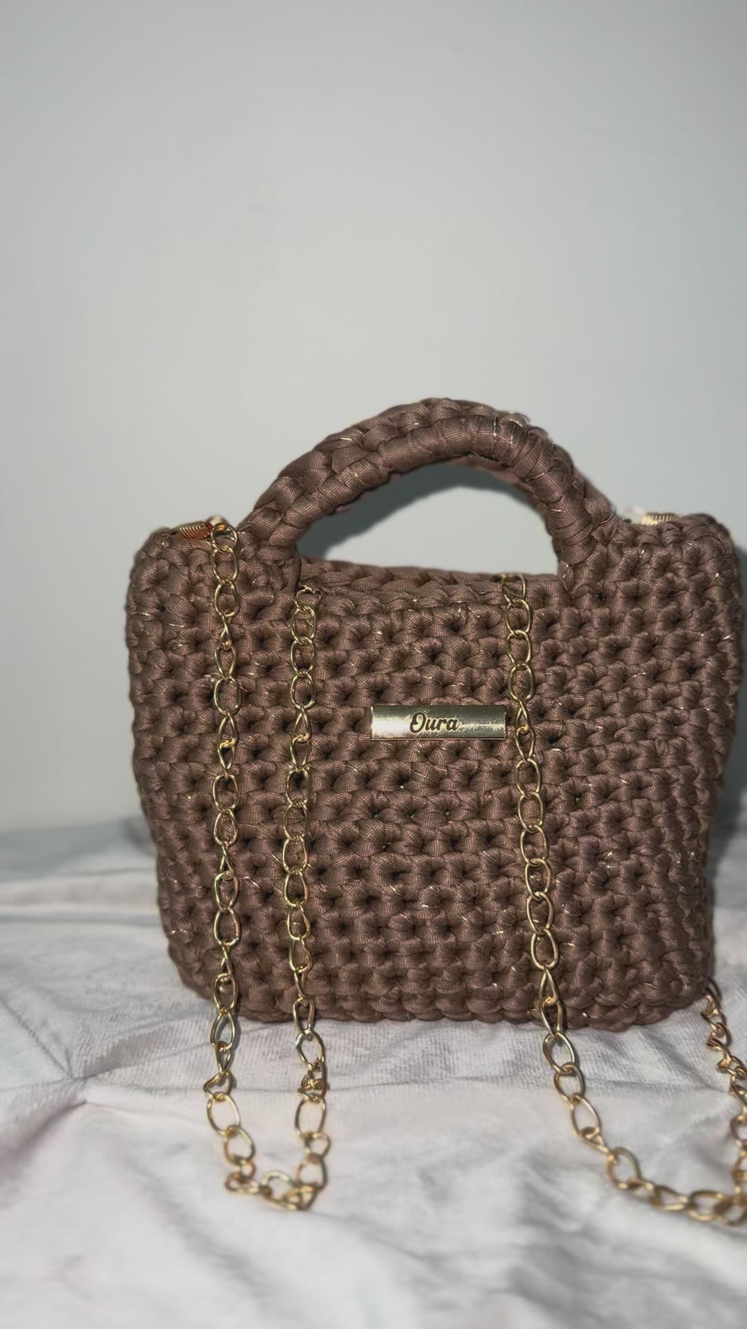 The Classic Sparkle Chain Bag- Light Brown and Gold