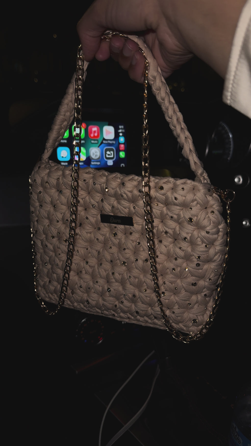 The Jasmine Bag- Cream (Gold Rhinestone Details)