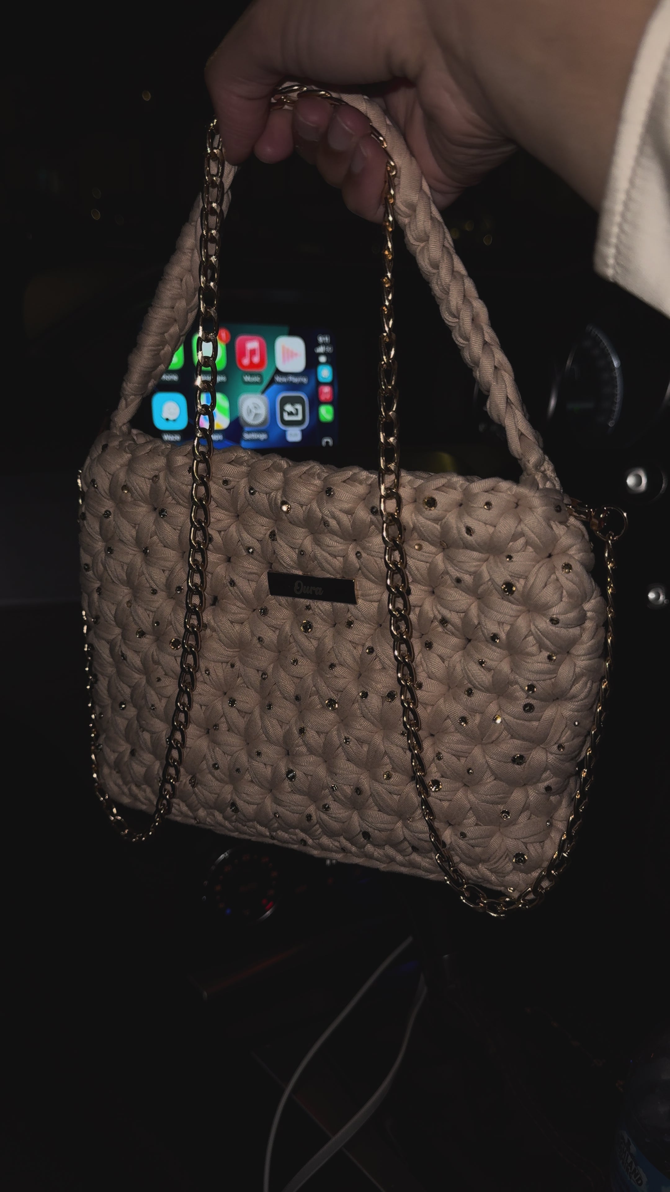 The Jasmine Bag- Cream (Gold Rhinestone Details)