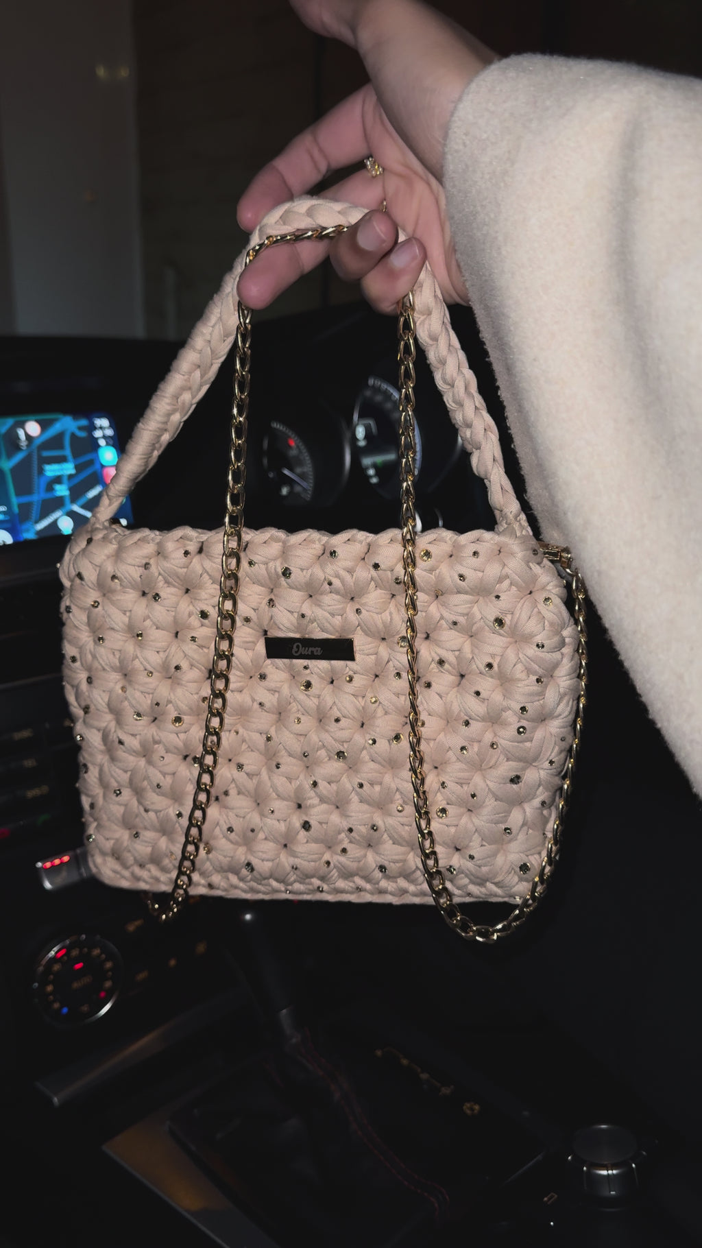 The Jasmine Bag- Cream (Gold Rhinestone Details)